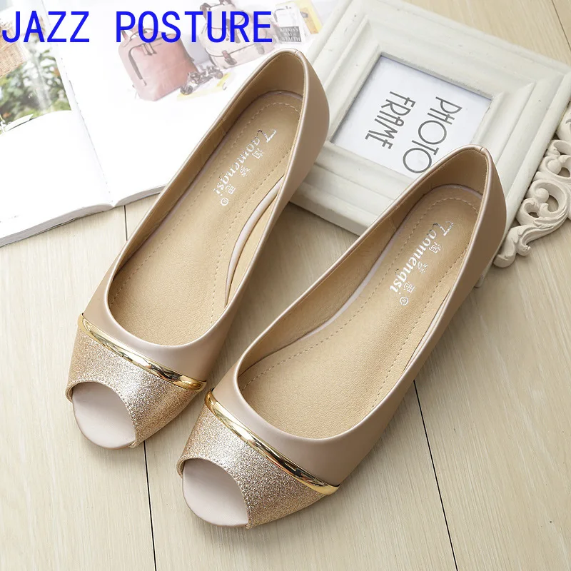 

open toe fish mouth sequin flat shoes non-slip beef tendon bottom pregnant women single shoes shallow mouth women's shoes q465