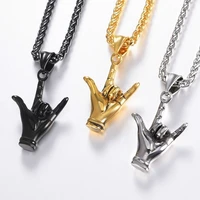 fashion new style titanium steel gesture pendant gold plated silver plated pendant necklace mens hip hop rock jewelry