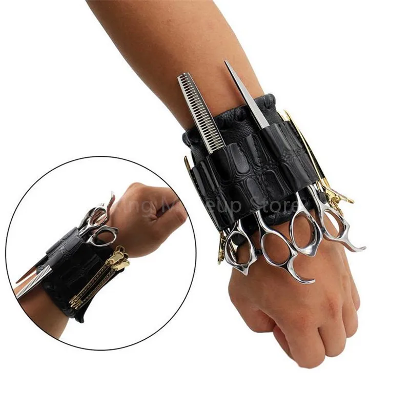 Fashion 1PC Black Wristband Hair Scissors Bag Salon Barber Hairdressing Holder Scissors Pouch Wrist Storage Bags 40#7 professional hairdresser bags 2pcs or 4pcs scissors storage bags hair scissors case package holster pouch holder tool lzn0001