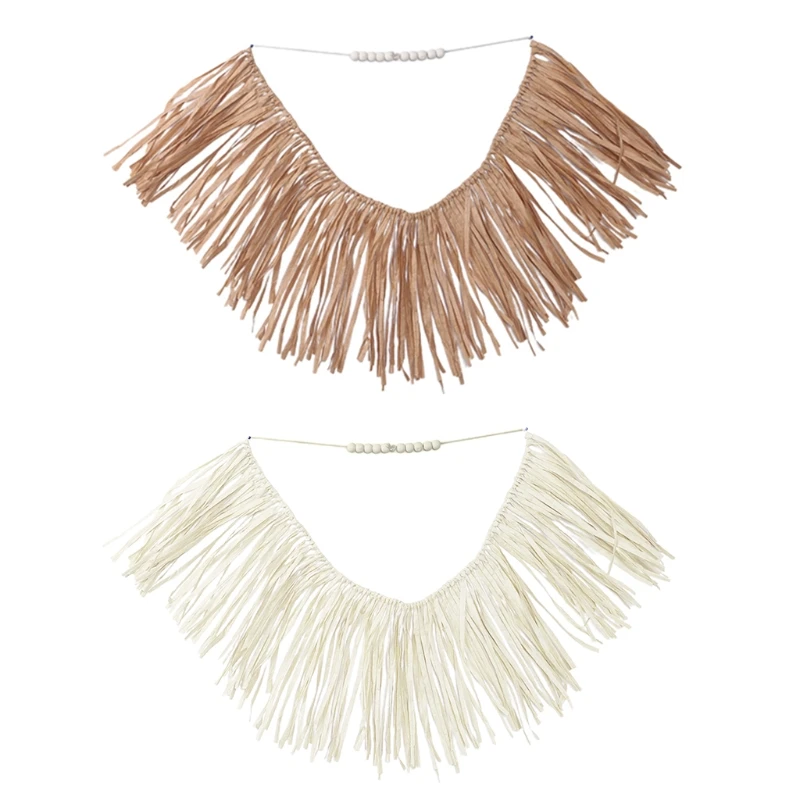 

Wood Bead Straw Wall Hanging Decoration Rustic Farmhouse Ornament for Home Decor