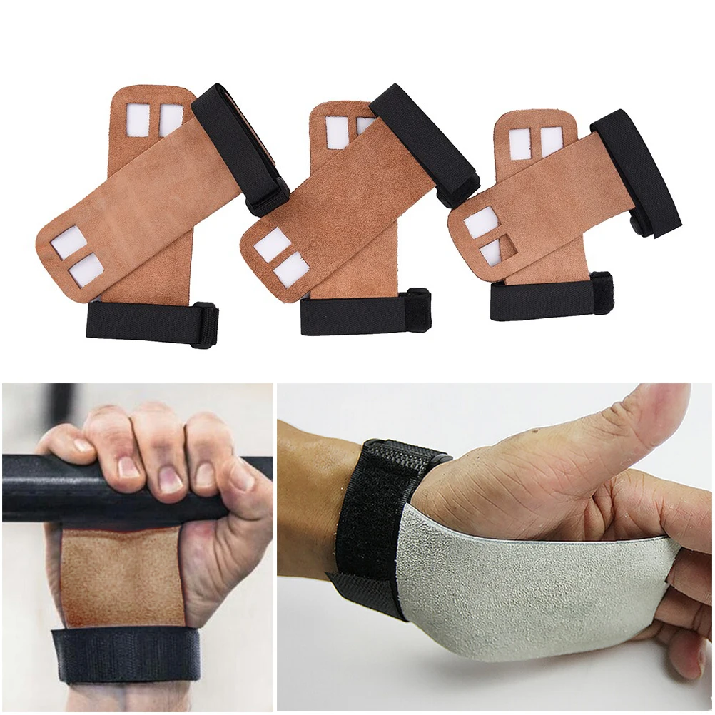 

1 pair Grips crossfit gymnastics hand grip guard palm protectors glove Brown Pull up glove Barbell grip Weight Lifting Glove