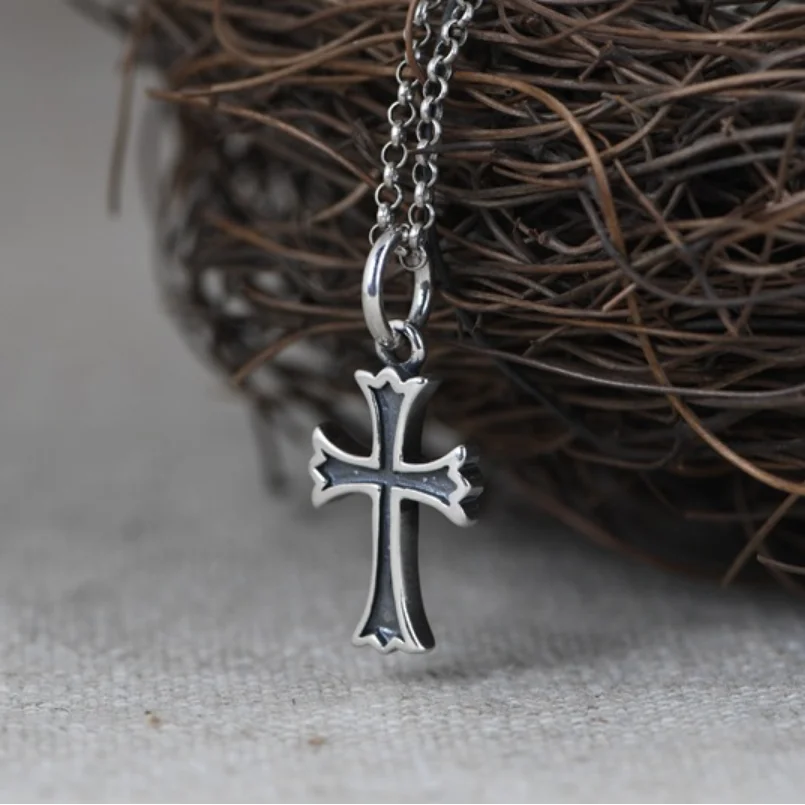 S925 Sterling Silver Retro Simple Design Cross Pendant For Man Woman Real Silver Christ Jesus Cross Pendant Jewelry
