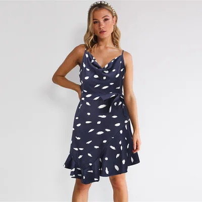 

Летнее женское платье на бретельках без рукавов с принтом и бантом, модное большое женское мини-платье