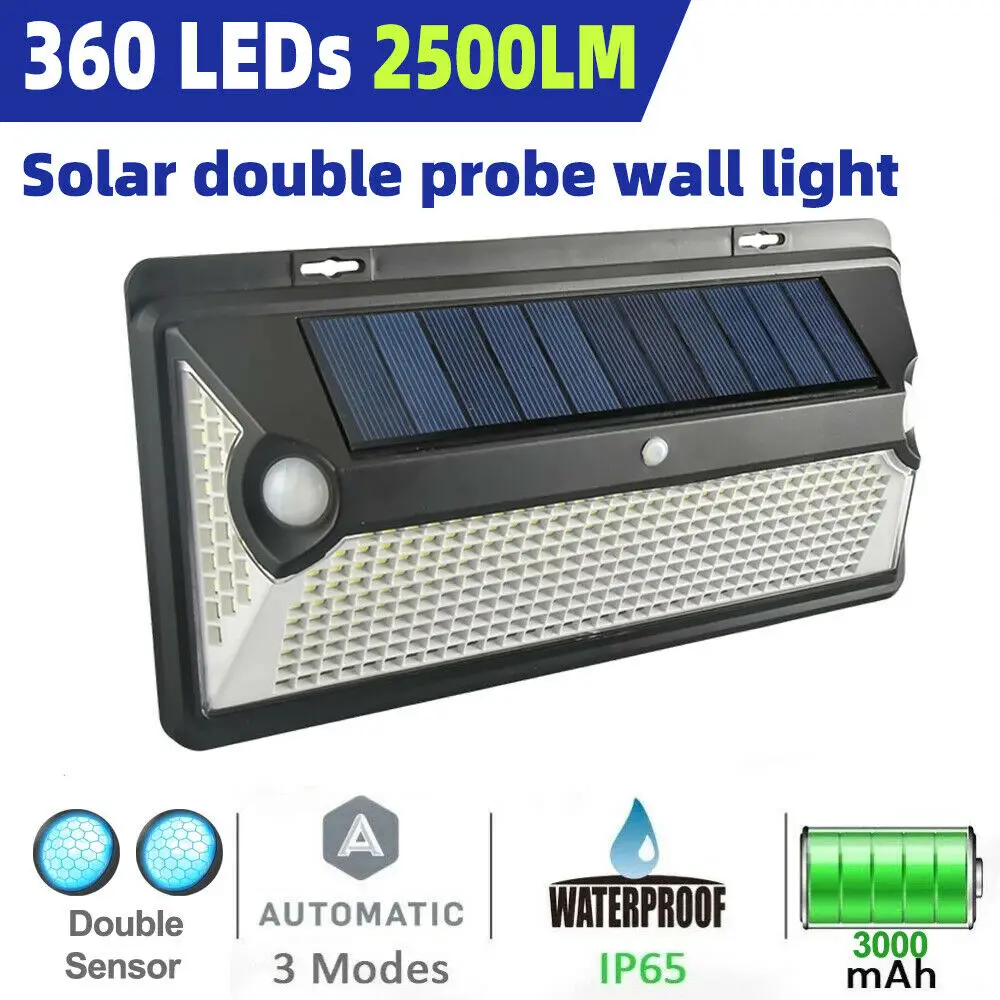 

360 LED Solar Powered Outdoor Lights PIR Motion Sensor Wall Security Garden Lamp IP65 Waterproof Solar Light Street Lamp