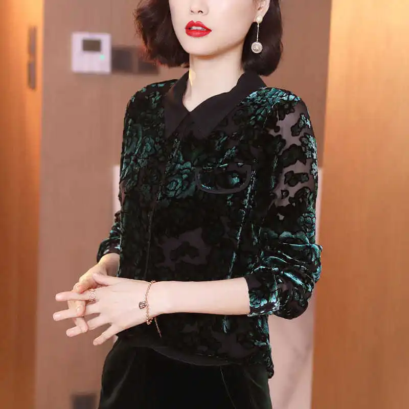 Женская рубашка с принтом осенне-зимняя Свободная квадратным воротником и