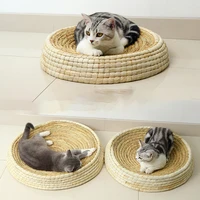 handmade straw woven cat house round cat scratcher four seasons universal straw cat bed for cat wear resistant cat toy cat sofa