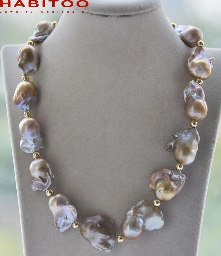 

Женское Ожерелье с жемчугом реборн Кеши, огромное ювелирное изделие с натуральным золотистым лавандовым жемчугом в стиле барокко, с застеж...