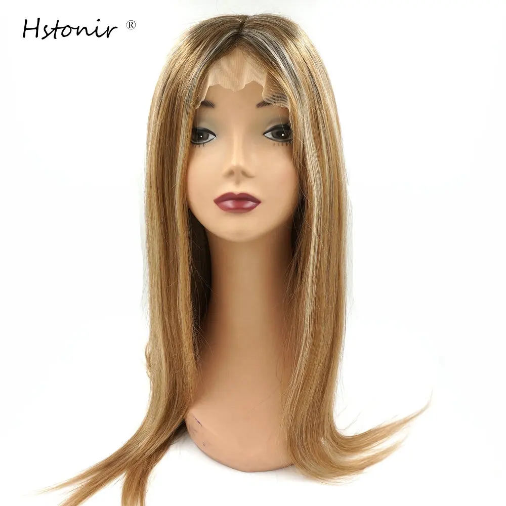 

Hstonir Lace Front Human Hair Wigs Silk Top 613 Blond 100% Human Hair European Remy Hair Dark Root Kosher Jewish Wig G045