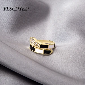 FLSCDYED Adjustable Retro Dripping Oil Black White Opening Gold and Silver Color Rings For Women Men Snake Shape Girl Jewelry