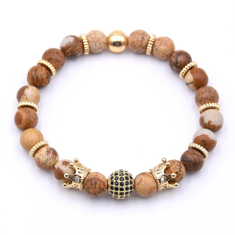 HYHONEY CZ Zirconia Copper Gear spacer Disco ball+crown Charms Bracelets Natural stone &amp Bangles Jewelry pulseras | Украшения и