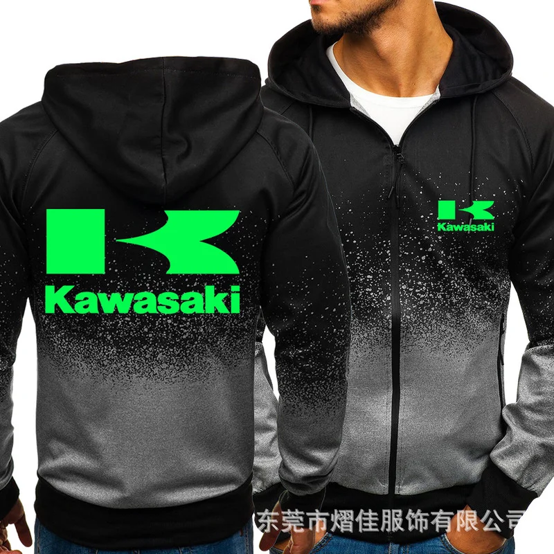 

Fashion Men's Hoodies Kawasaki Casual Harajuku Gradient color Cardigan Coat Mens Fleece Outdoor Sweatshirts zipper Jacket