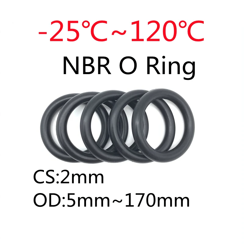 

20pcs Black O Ring Gasket CS 2mm OD 60mm ~ 170mm NBR Automobile Nitrile Rubber Round O Type Corrosion Oil Resistant Seal Washer