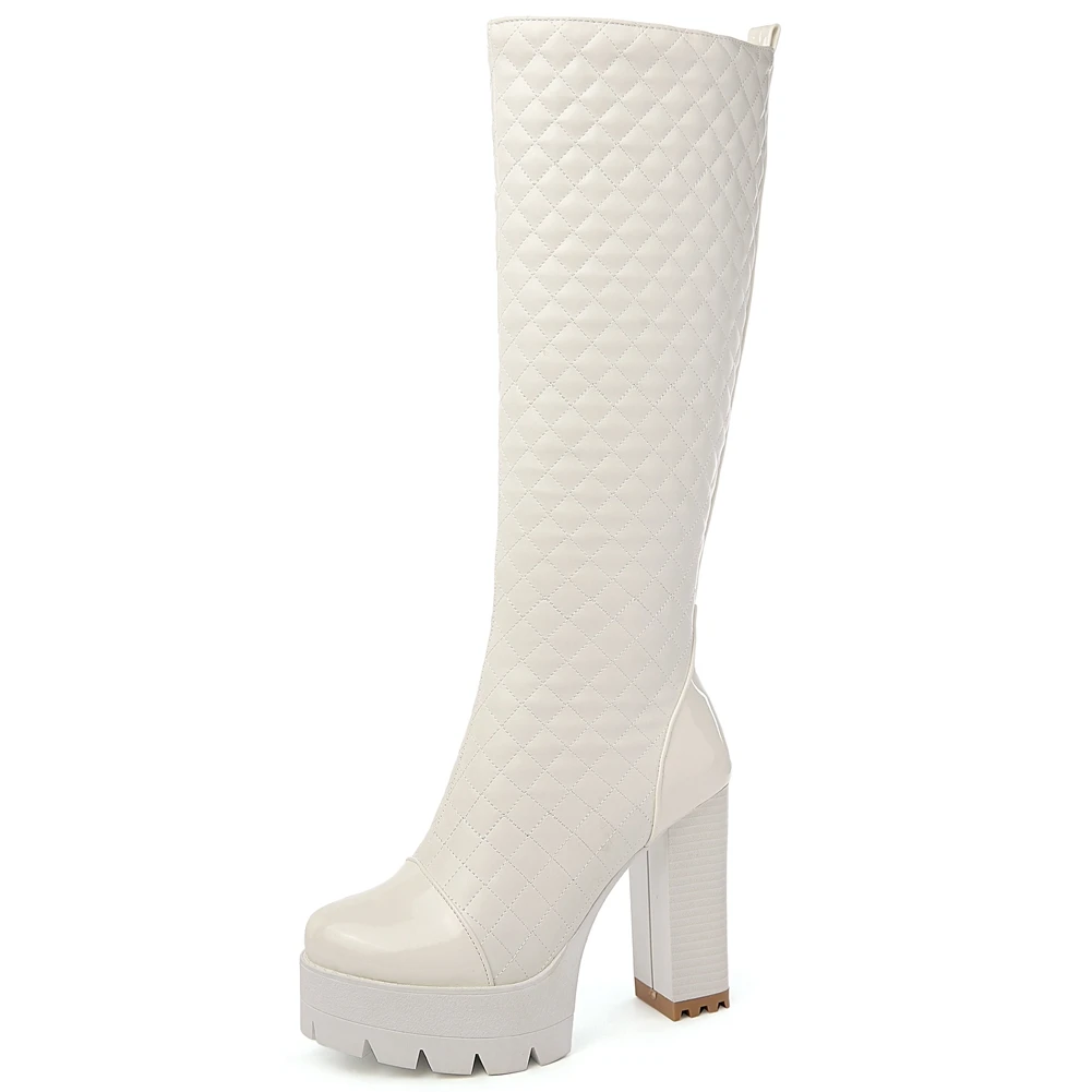 

JOUIR TALONS High Quality Plus Size 34-43 Shoes Female Platform Riding Thick High Heels Zip Up Knee High Boots Short Plush