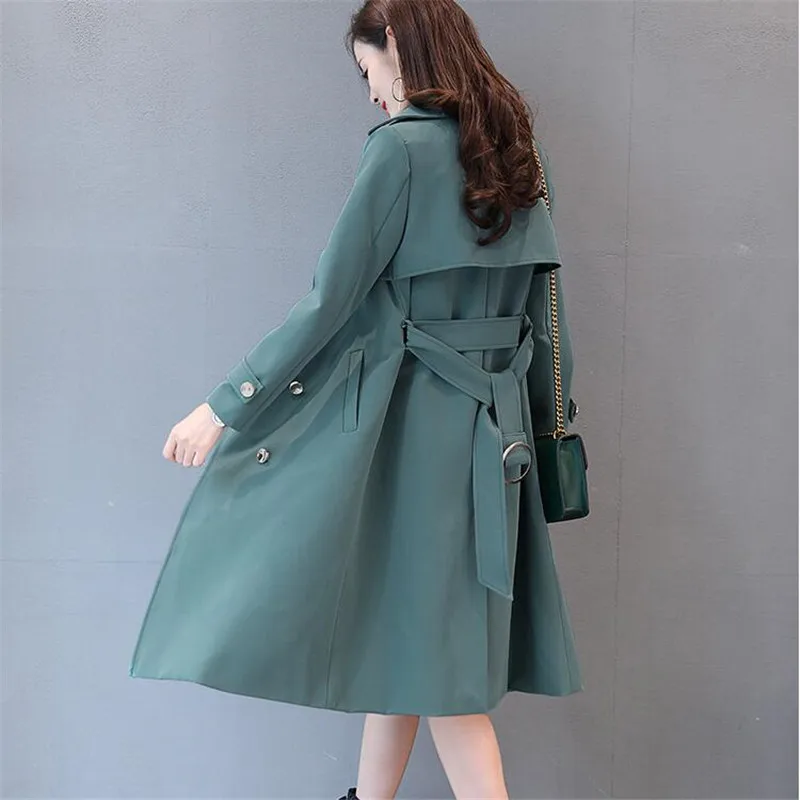 S-5XL женские большие размеры плащ с отложным воротником двубортный тонкий длинный