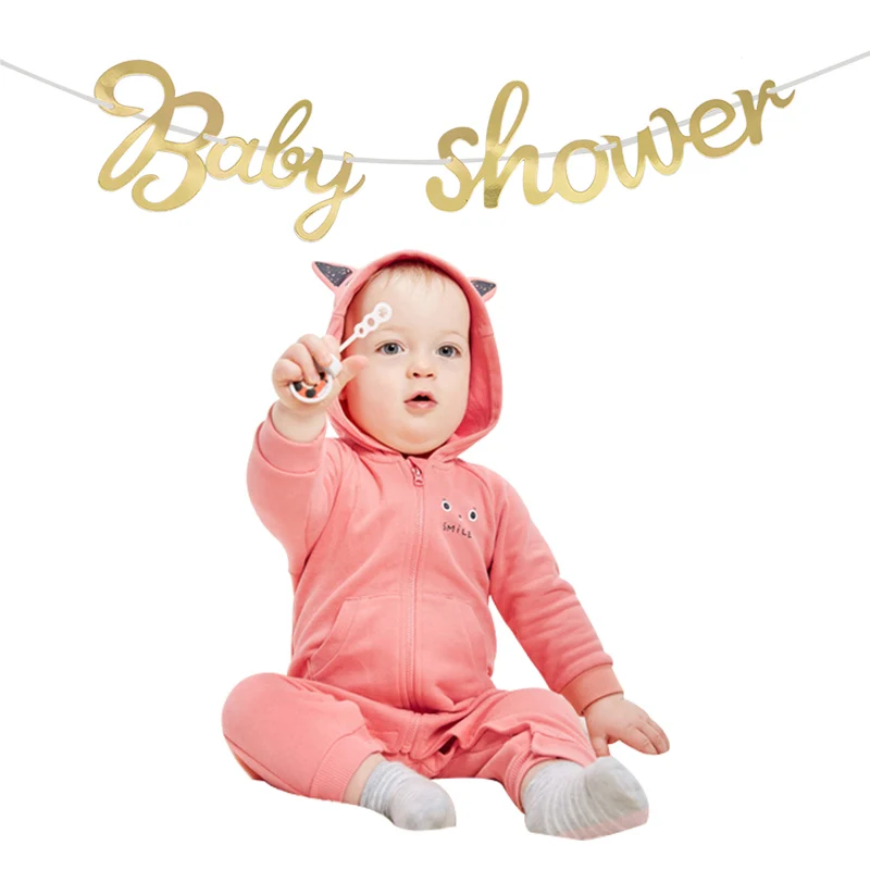 Детский Золотой банер для мальчиков и девочек вечерние гирлянды с розовым синим