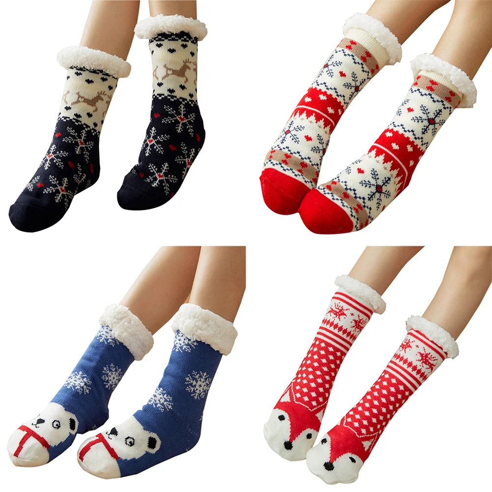 Зимние рождественские носки с принтом милые женские зимние теплые толстые