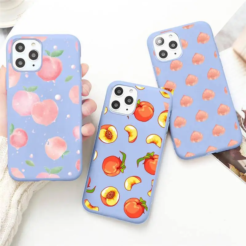 

Pink Peach fruit pattern Phone Case Candy Color for iPhone 6 7 8 11 12 s mini pro X XS XR MAX Plus