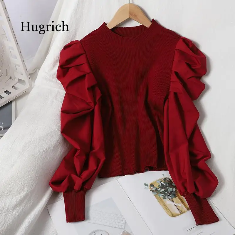 

Autumn Vintage Womens Knit Sweaters Jumper 2020 Puff Sleeve Casual Knitted Top for Woman Sweaters Pullovers Elagant Sweater
