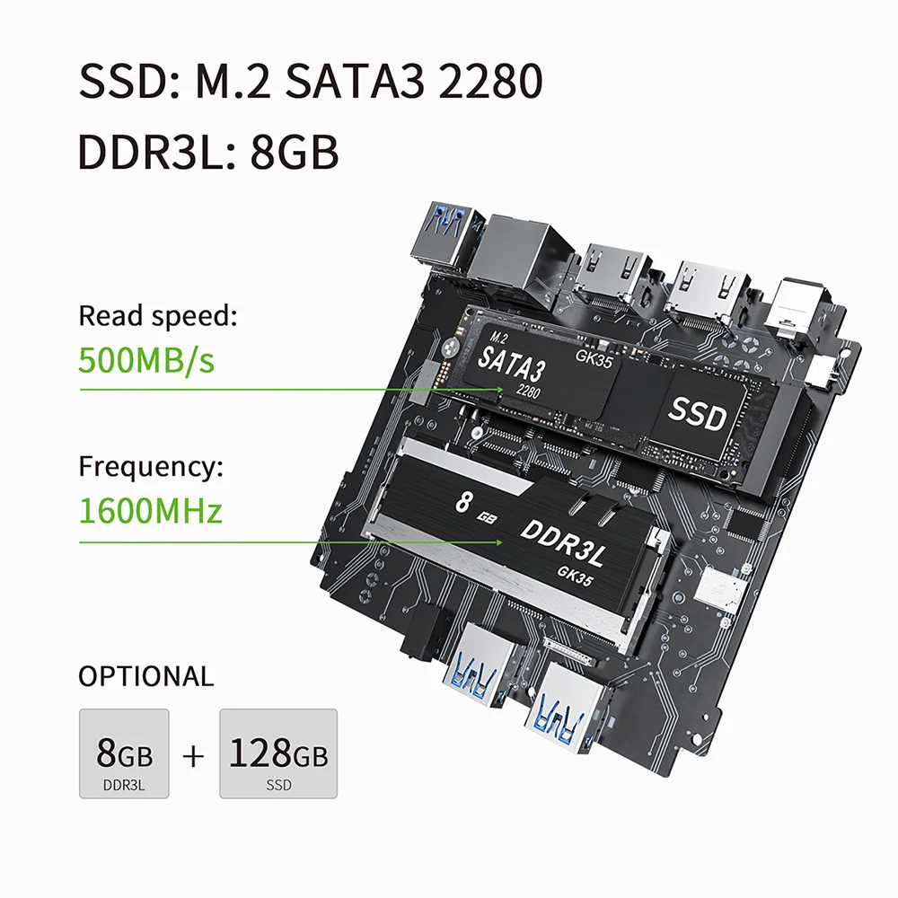 Мини-ПК Beelink GK35 Windows 10 Intel Gemini Lake J3455 8 ГБ ОЗУ 2021 Гб SSD 128G 2 4G Wi-Fi BT4.0 4K WIN10 компьютер VS GK3V 5
