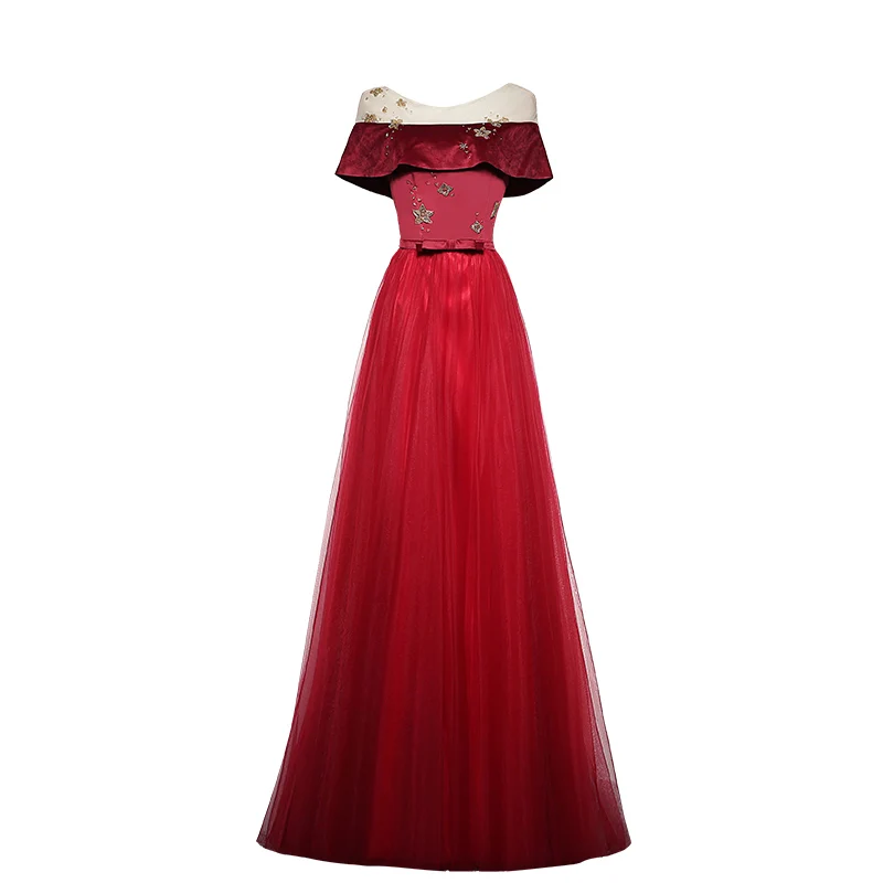 

Slash Neck Womens Mesh Party Dress Chinese Evening Cheongsam Dresses Red Vintage Wedding Elegant Long Gown Vestido