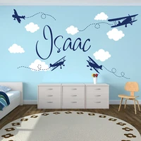 custom name airplane clouds jet wall sticker boy room kids room personalized name plane battle sky wall decal playroom vinyl