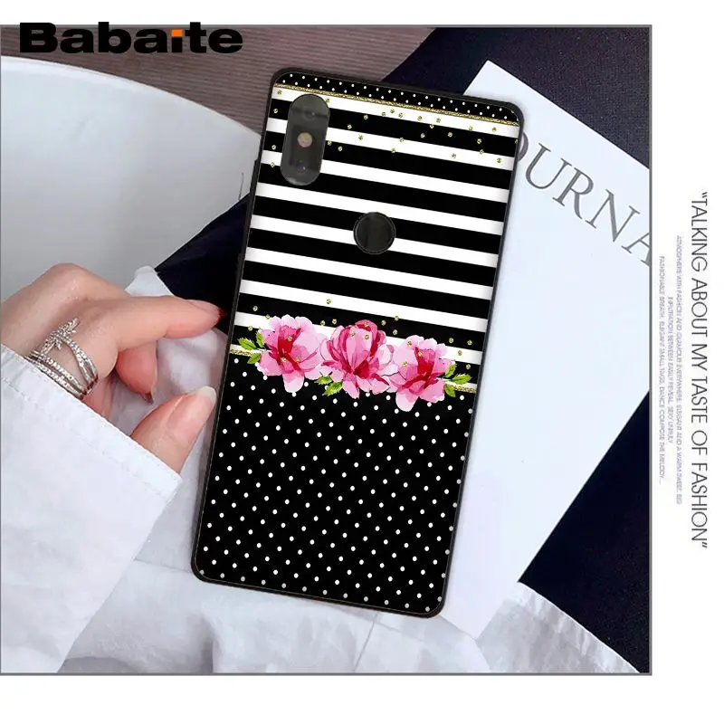 Babaite Black Watercolor Stripes with flowers Phone Cover for Xiaomi Mi 8 8 SE 6 6plus Note 3 MIX 2 2S Note 3 Redmi Note 4 4X