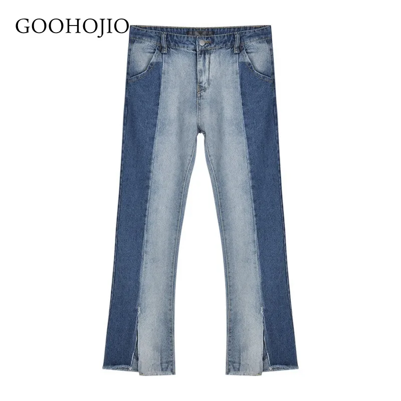 

GOOHOJIO 2021 Spring and Autumn High-waist Jeans Women's Denim Women's Trousers Fashionable Stitching Slit Women's Flared Pants