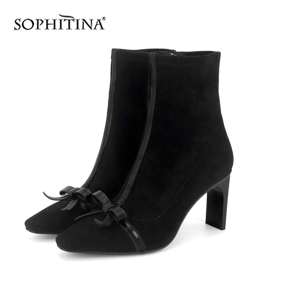 SOPHITINA/пикантные ботинки с острым носком модная обувь узлом-бабочкой на
