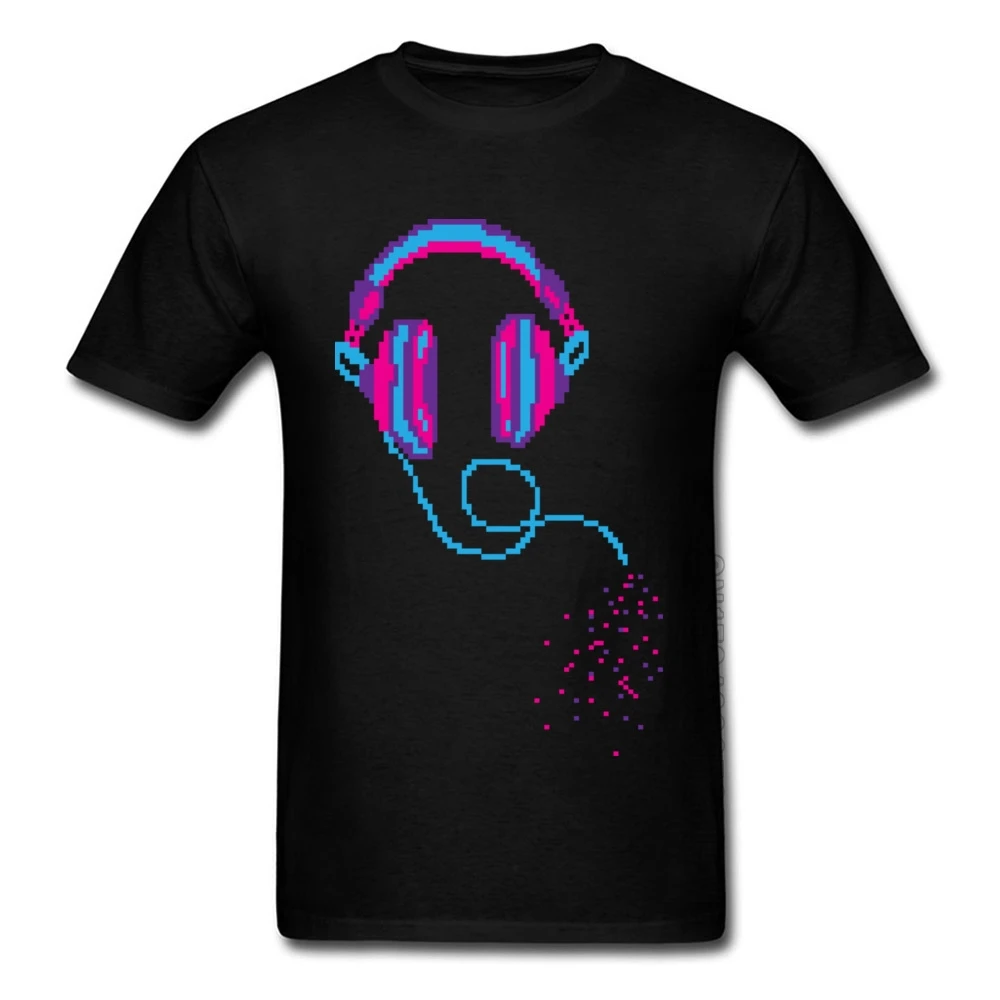 Pixel Music наушники черные футболки 100% хлопок мужские с коротким рукавом лето Осень