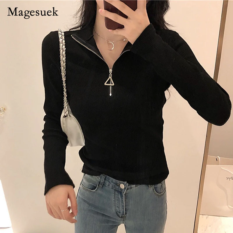 

Korean Style Knit Sweater 2021 Autumn Winter Turtleneck Long Sleeve Sweater Hong Kong Slim Solid Pullover Slim Office Lady 15699