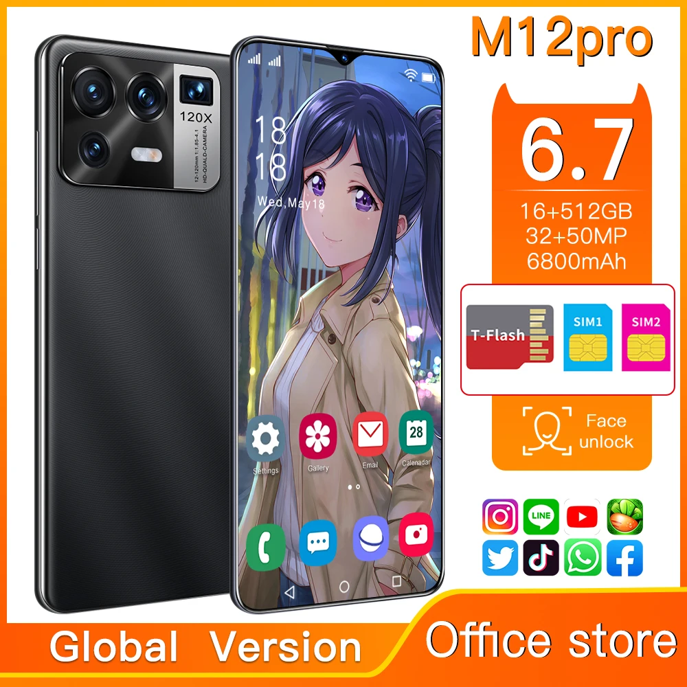 

100% оригинальный смартфон M12 Pro, полный дисплей 6,7 дюйма, 16 ГБ + 512 ГБ, мобильный телефон 4GLTE/телефон XIAOMI 2021