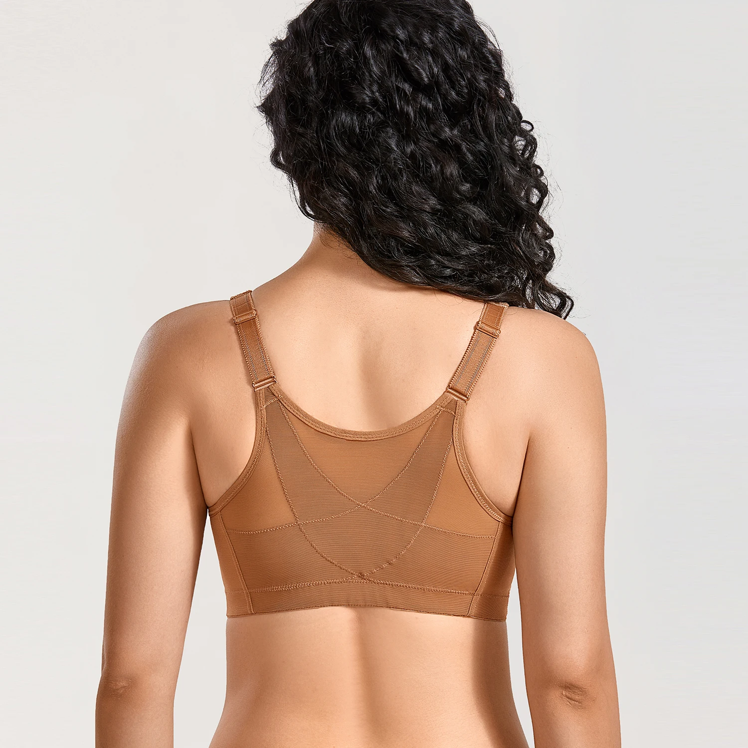 DELIMIRA Women's Plus Size Wirefree Full Figure Posture Cotton Bra Front Closure Back Support Non-padded