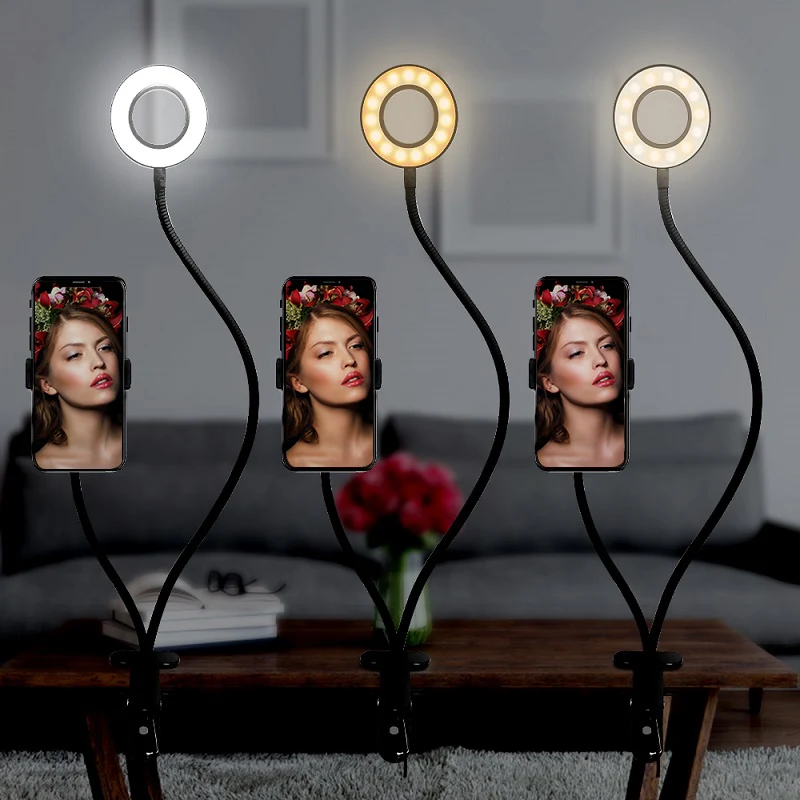 Регулируемый светодиодный кольцевой светильник для селфи с держателем