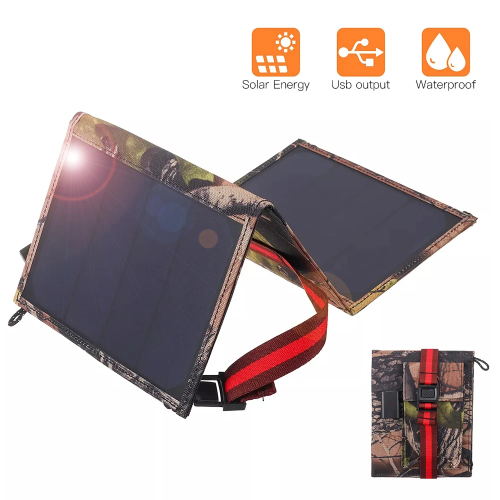 

5V 15W USB Solar Charger Portable Solar Cell Waterproof Solar Battery Chargers Power Bank with 3 Solar Panels Charging for Phone