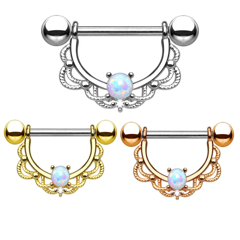 

1PC sexy stainless steel hoop opal D barbell nose ring cartilage day earrings nose perforated fashion jewelry