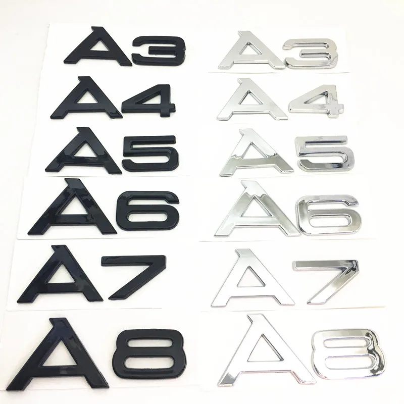 

1 Pcs Black/Silver A 3 4 5 6 7 8 Car Rear Bumper Trunk English Alphabet Letter Emblem Stickers Badge Decals Styling Accessories