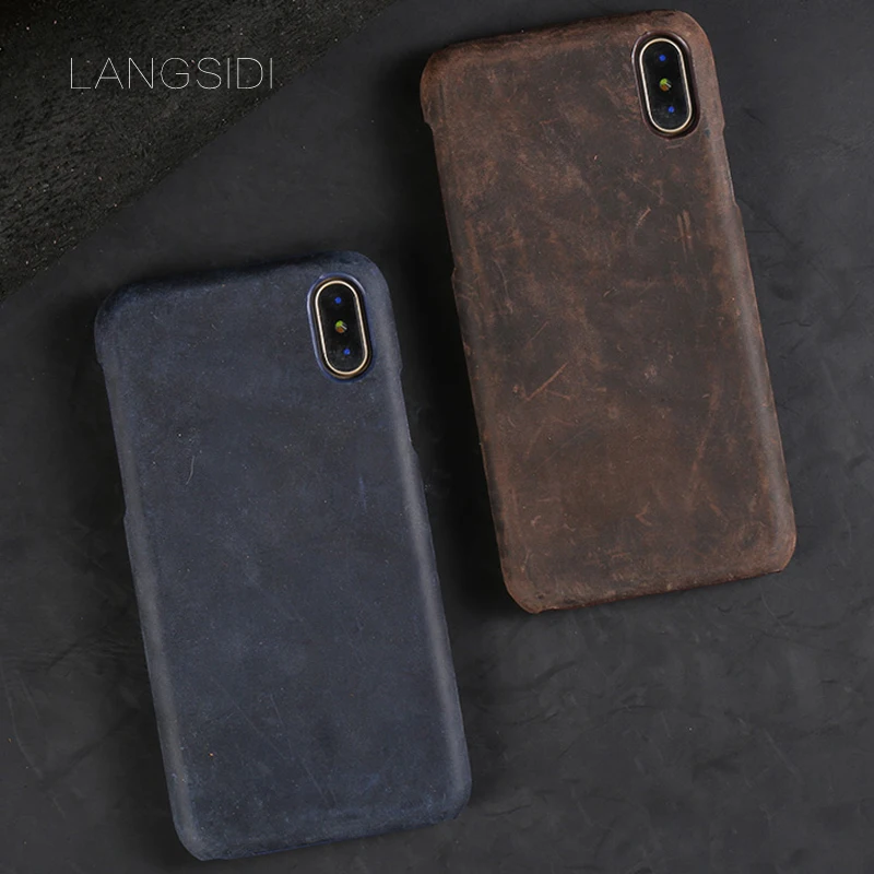 

LANGSIDI Leather thin slim case For iPhone 7 Plus 8 plus Real leather Back Protect Cover Case For iphone X XR XS MAX cool coque