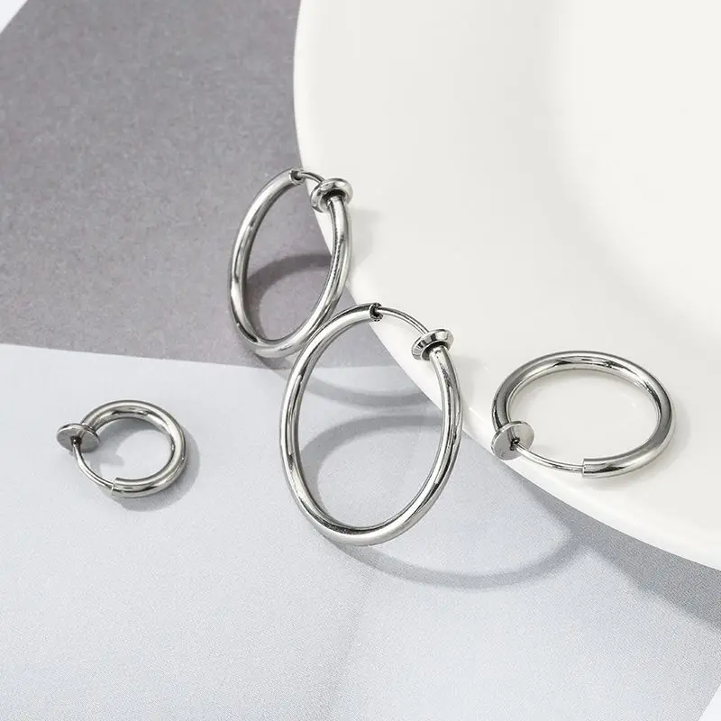 

1 Pair Punk Men Women Stealth Clip On Earrings Non-Pierced Hoop Earrings Fake Spring Clip On Nose Ring Hoop Jewelry Accessories