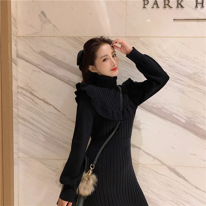 COIGARSAM офисное женское длинное платье с длинным рукавом зимнее винтажное вязаное