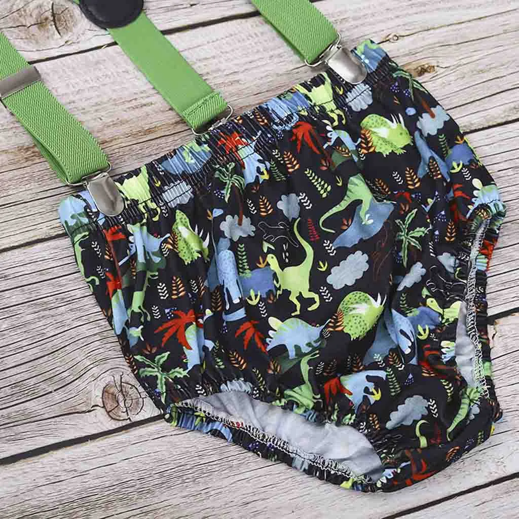 Newborn Infant Baby Boy Dinosaur Gentleman Birthday Romper Straps Shorts Outfits |