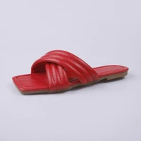 2021 new summer elegant pure color thin belt combination flat bottom square toe womens slippers