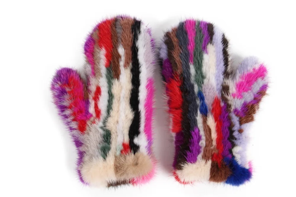 Mink Fur Orange Gloves Women Winter New Korean Version Of The Warm Cute Female Suede Weaving Fingers Fur Gloves
