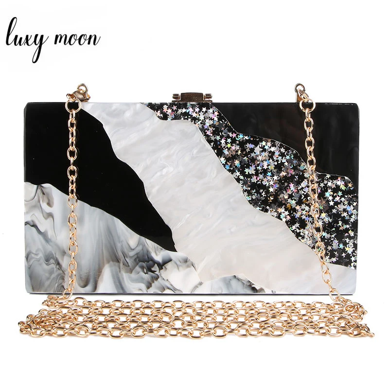 Женский клатч с мраморным узором черный или белый вечерний из акриловой смолы zd932