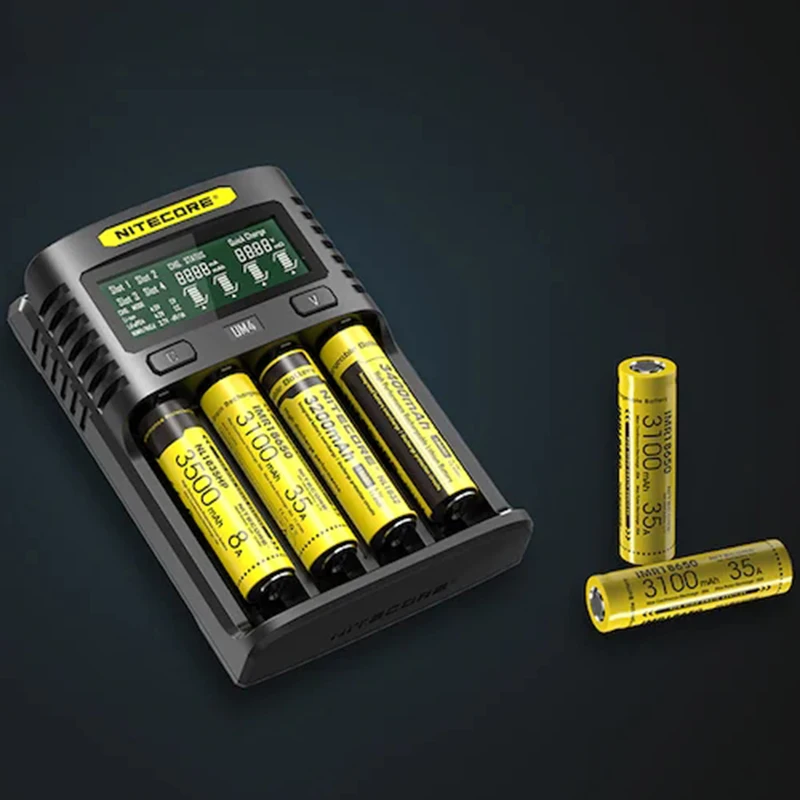 Умное зарядное устройство NITECORE UM4 UM2 C4 VC4 ЖК-дисплей для батарей li-ion/IMR/INR/ICR/LiFePO4 18650