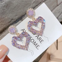 fashion luxury purple crystal hollow heart simple dangle earrings exaggerate geometric statement jewelry earring for women mujer
