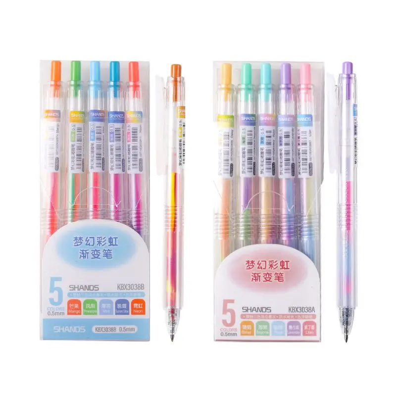 

5pcs Rainbow Gradient Color Gel Pen 0.5mm Marker Hook Line School Office Supply W8ED