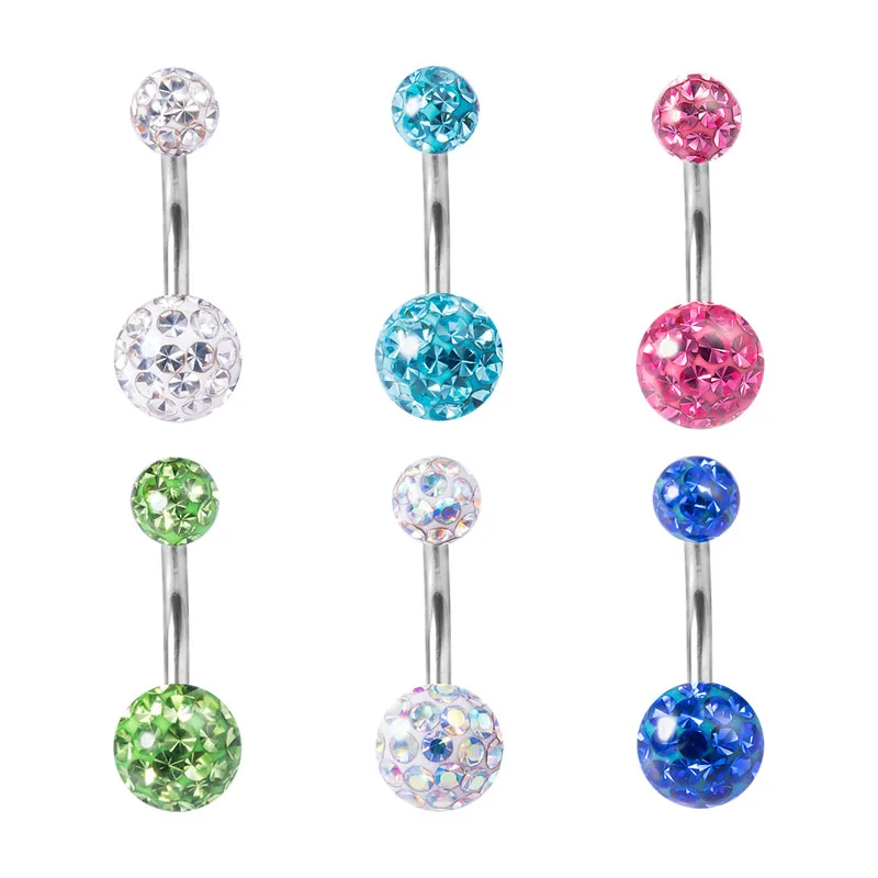 

1pc Bling Belly Piercing Ring Navel Button Rings Bar Crystal Ombligo Party Stud Barbell Round for Woman Sexy Body Jewelry 14G