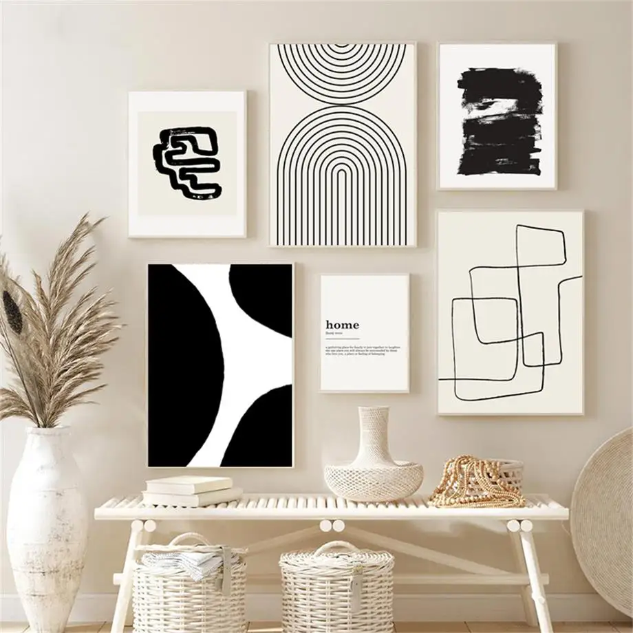

Black And White Abstract Line Bohemia Minimalist Wall Art Canvas Painting Posters And Prints Wall Pictures For Living Room Decor