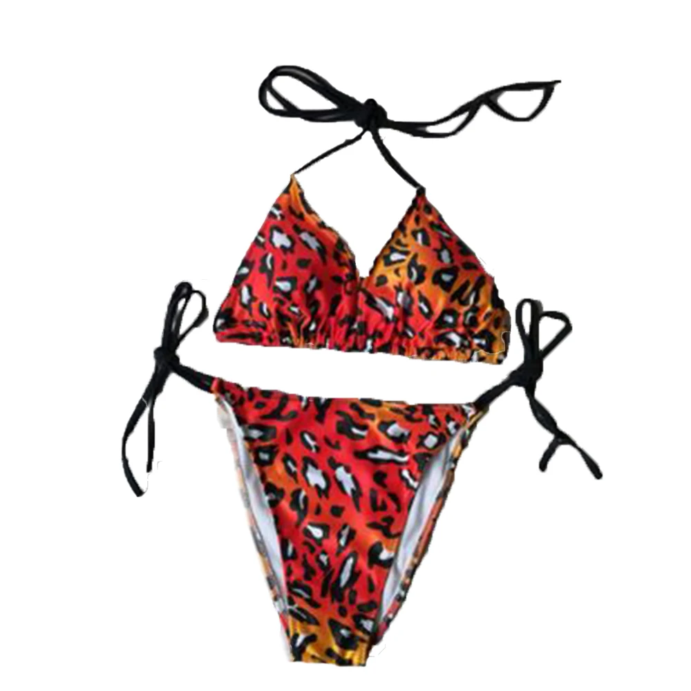Women Bandage Bikini 2pcs Set Push-up Animal Print Leopard High Waist Beach Swimsuit bandeau Padded Bra Bathing Suit Swimwear | Женская