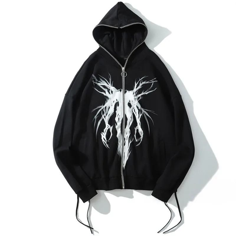 Толстовка с капюшоном и лентой на молнии графическим принтом